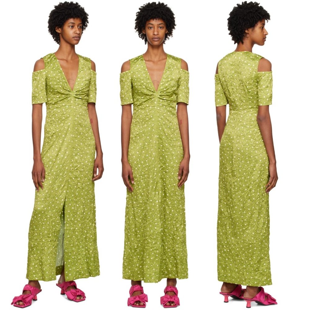 Ganni Green Long‎ Polka Dot Dress Women's 38/S-M